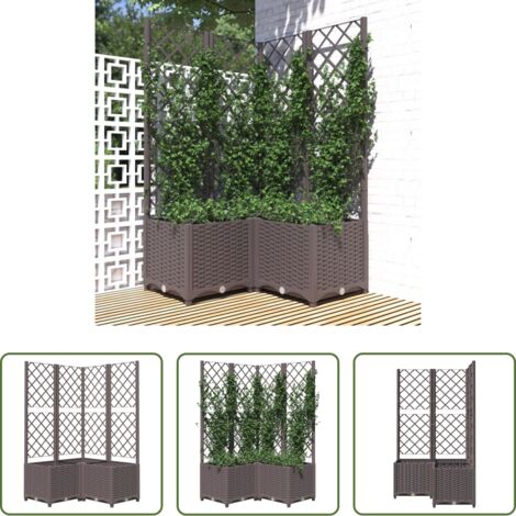 Jardinera exterior -  Jardinera con enrejado PP marrón 80x80x136 cm