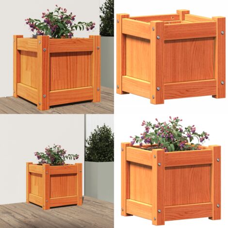 Jardinera exterior madera maciza pino marrón cera 31x31x31 cm - Madera maciza - Pino