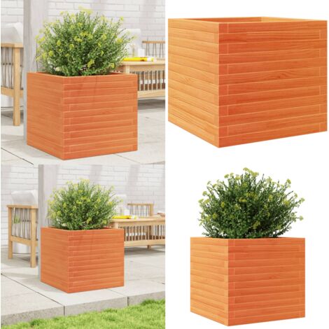 Jardinera exterior madera maciza pino marrón cera 50x50x46 cm - Jardinera exterior - Jardinera de pino