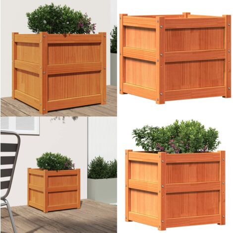 Jardinera exterior madera maciza pino marrón cera 50x50x50 cm - Madera maciza - Pino