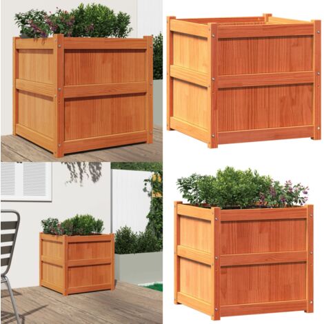 Jardinera exterior madera maciza pino marrón cera 60x60x60 cm - Madera maciza - Pino