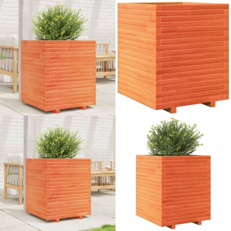 Jardinera exterior madera maciza pino marrón cera 60x60x72 cm - Jardinera de madera - Jardinera de pino