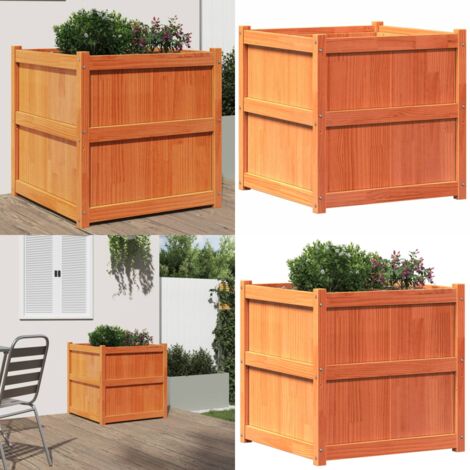 Jardinera exterior madera maciza pino marrón cera 70x70x70 cm - Madera maciza - Pino
