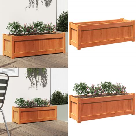 Jardinera exterior madera maciza pino marrón cera 90x31x31 cm - Madera maciza - Pino