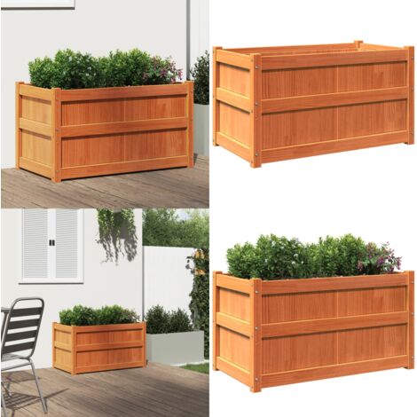 Jardinera exterior madera maciza pino marrón cera 90x50x50 cm - Madera maciza - Pino