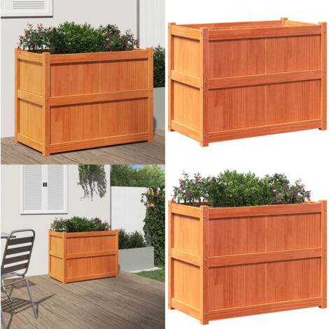 Jardinera exterior madera maciza pino marrón cera 90x50x70 cm - Madera maciza - Pino