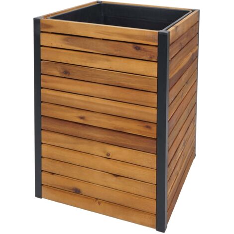 Jardinera HHG-581, jardinera elevada, madera de acacia para exterior aluminio certificado MVG, 60x42x42cm marrón