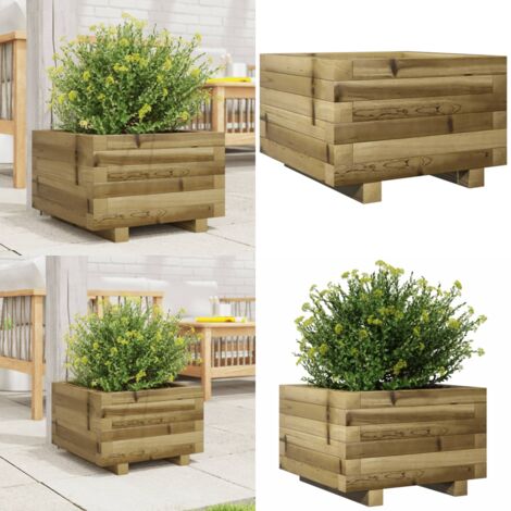 Jardinera madera de pino impregnada 40x40x26,5 cm - Macetero de jardín - Jardinera de pino