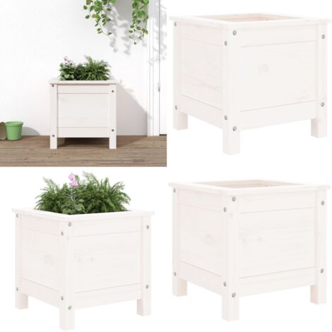 Jardinera madera maciza de pino blanco 40x40x39 cm - Macetero para jardín - Madera de pino
