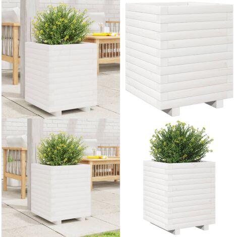 Jardinera madera maciza de pino blanco 40x40x49,5 cm - Jardinera de pino - Jardinera exterior