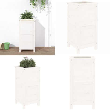 Jardinera madera maciza de pino blanco 40x40x78 cm - Macetero para jardín - Jardinera de pino