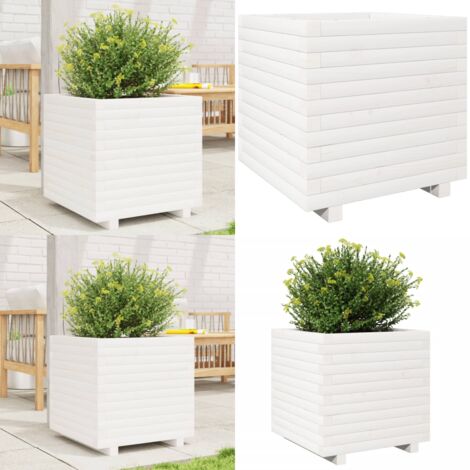 Jardinera madera maciza de pino blanco 50x50x49,5 cm - Jardinera de pino - Jardinera exterior
