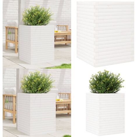 Jardinera madera maciza de pino blanco 50x50x68,5 cm - Jardinera de pino - Jardinera exterior