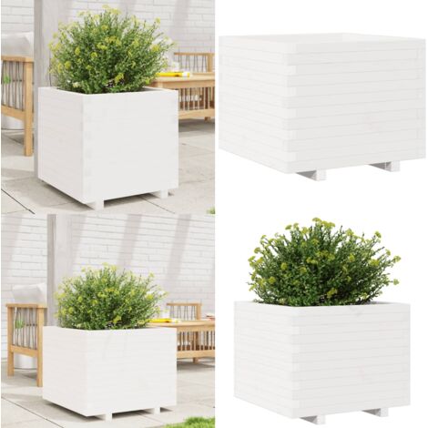 Jardinera madera maciza de pino blanco 60x60x49,5 cm - Macetero de jardín - Jardinera de pino