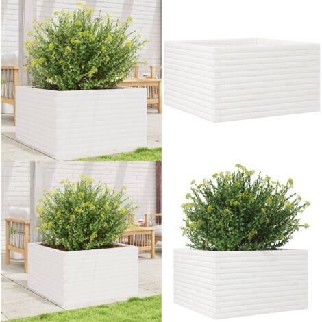 Jardinera madera maciza de pino blanco 80x80x45,5 cm - Macetero de jardín - Jardinera de pino