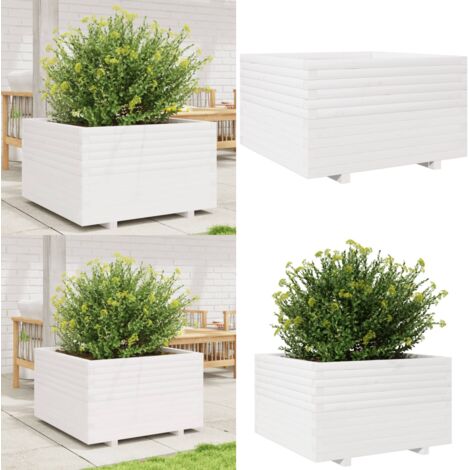 Jardinera madera maciza de pino blanco 80x80x49,5 cm - Jardinera de pino - Jardinera exterior