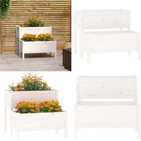 Jardinera madera maciza de pino blanco 84,5x84x75 cm - Maceta de pino - Jardinera de dos niveles