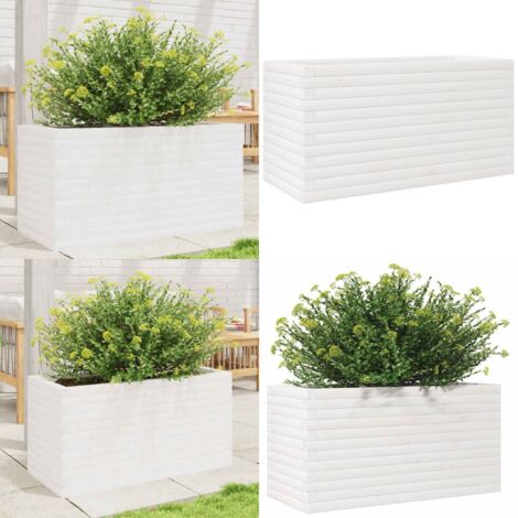 Jardinera madera maciza de pino blanco 90x40x45,5 cm - Macetero de jardín - Jardinera de pino