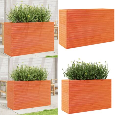 Jardinera madera maciza de pino marrón cera 110x40x68,5 cm - Jardinera de pino - Jardinera exterior