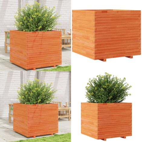 Jardinera madera maciza de pino marrón cera 80x80x72 cm - Jardinera de pino - Jardinera exterior