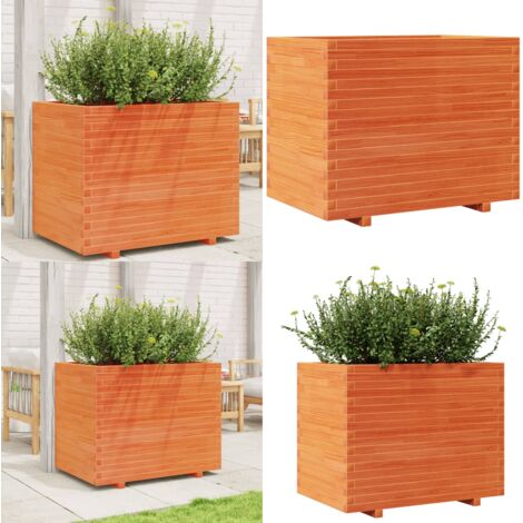 Jardinera madera maciza de pino marrón cera 90x60x72 cm - Jardinera de pino - Jardinera exterior