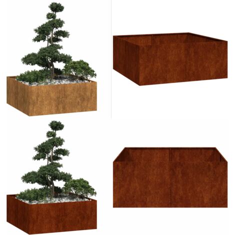 Jardinera oxidada 100x100x40 cm acero corten - Acero corten - Jardín al aire libre