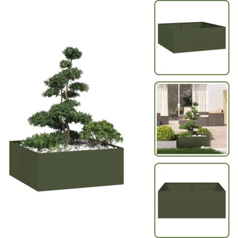 Jardinera para balcones - vidaXL Jardinera acero verde oliva 100x100x40 cm - Jardinera para patios