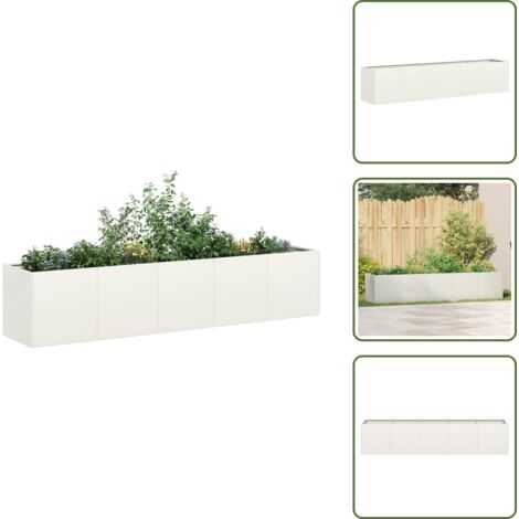 Jardinera para patio - vidaXL Jardinera de acero laminado en frío blanco 200x40x40 cm - Jardinera para balcones