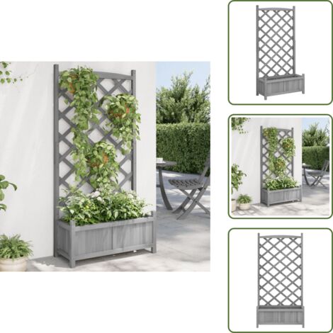 Jardinera para plantas trepadoras - vidaXL Jardinera con enrejado madera maciza de abeto gris - Jardinera para flores