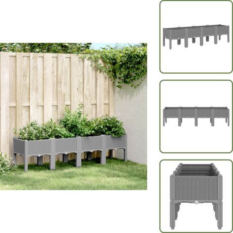 Jardinera para plantas trepadoras - vidaXL Jardinera con patas PP gris claro 160x40x42 cm - Jardinera de polipropileno