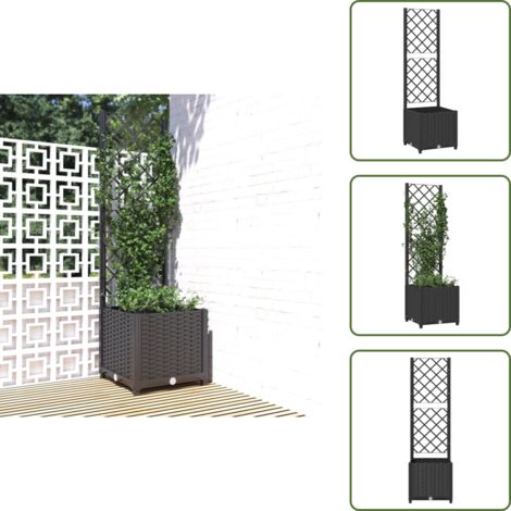 Jardinera para terraza - vidaXL Jardinera de jardín con enrejado, color negro, 40 x 40 x 136 cm, PP - Jardinera para balcón