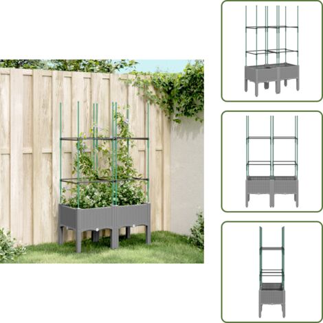 Jardinera para tomates - vidaXL Jardinera con enrejado PP gris claro 80x40x142,5 cm - Jardinera para guisantes