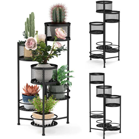 Jardinera plegable 41 x 39 x 82 cm con 3 jardineras y ángulo regulable estilo moderno metal negro 200014801