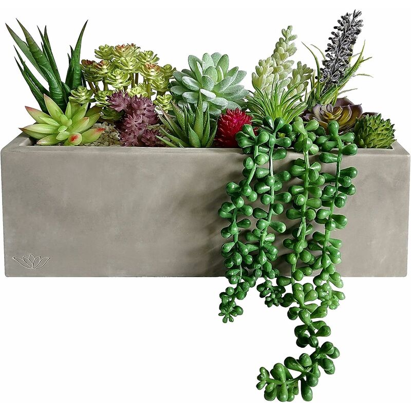 

Jardinera prefabricada de cemento con 16 suculentas artificiales para decoración del hogar, centro de mesa, ventana, boda
