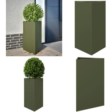 Jardinera triangular acero verde oliva 50x43x75 cm - Macetero de jardín - Jardinería al aire libre