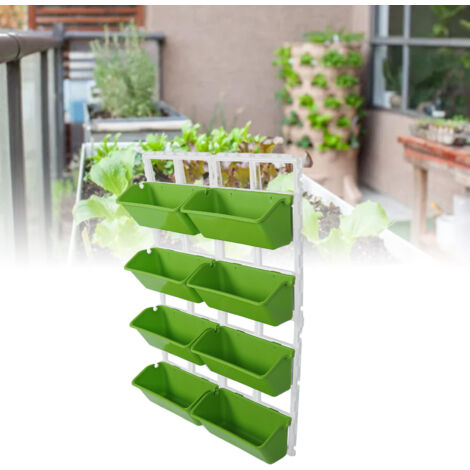 Jardinera vertical de pared  Macetas colgantes, PP ABS  Juego de 8, 106 x 67 cm  Verde claro  Fácil montaje para balcón, jardín, patio, valla, terraza