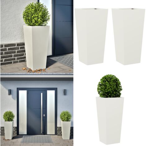 Jardineras 2 uds acero blanco 35x35x75 cm - Jardineras - Macetas