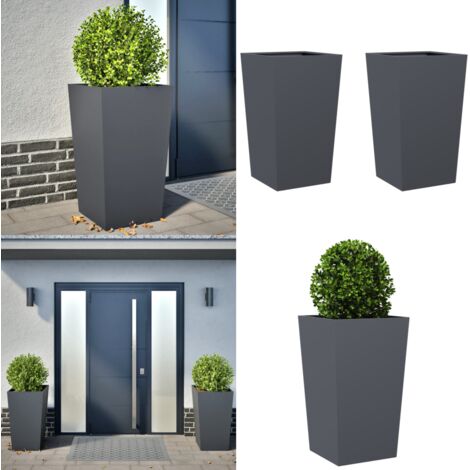 Jardineras 2 uds acero gris antracita 45x45x75 cm - Maceteros - Plantas
