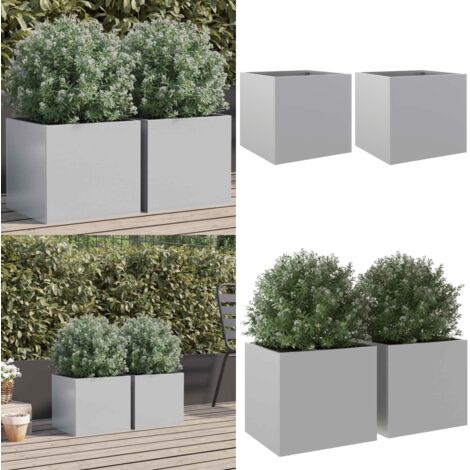 Jardineras 2 unidades acero corten plateado 32x30x29 cm - Acero galvanizado - Decoración de jardín