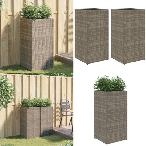 Jardineras 2 unidades ratán sintético gris 40x40x80 cm - Macetas - Jardineras