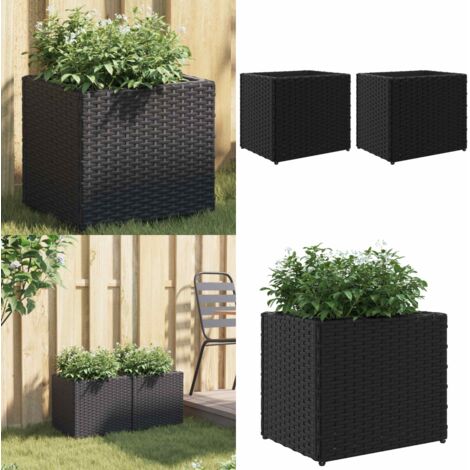 Jardineras 2 unidades ratán sintético negro 36x30x32 cm - Maceteros sintéticos - Jardineras