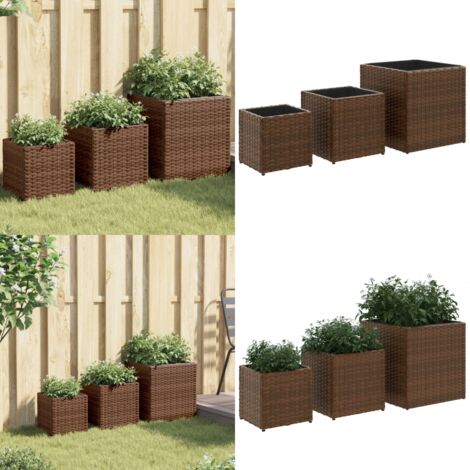 Jardineras 3 unidades ratán sintético marrón - Jardinera - Macetas