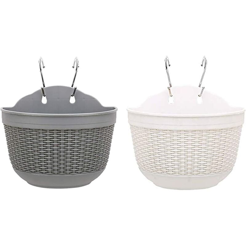 

Jardineras colgantes Jardinera de plástico con drenaje y 4 ganchos para jardineras colgantes 2 piezas para jardineras colgantes de pared para plantas