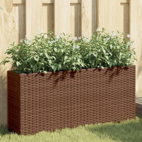 Jardineras con 2 maceteros 2 uds ratán PE marrón 90x20x40 cm