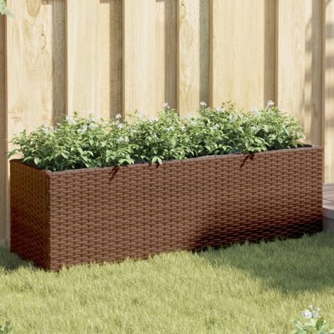 Jardineras con 3 maceteros 2 uds ratán PE marrón 105x30x32 cm