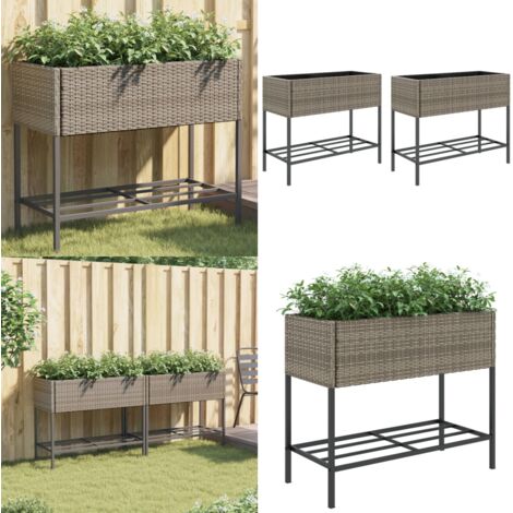 Jardineras con estante 2 uds ratán sintético gris 90x40x75 cm - Maceteros - Ratán sintético