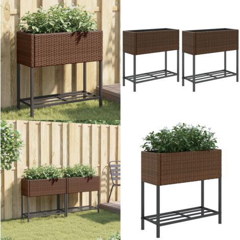 Jardineras con estante 2 uds ratán sintético marrón 70x28x70 cm - Maceteros - Plantas