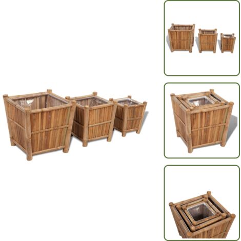 Jardineras con forro de nailon 3 unidades bambú - Macetas para jardín