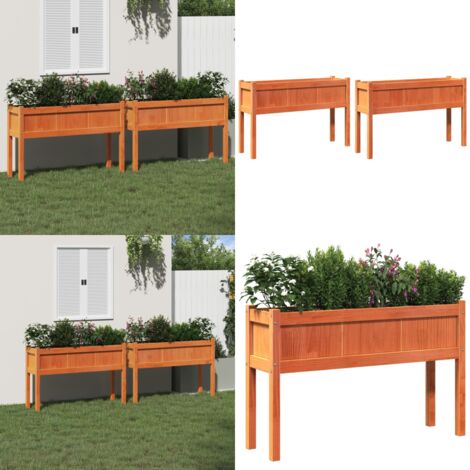 Jardineras con patas 2 uds madera maciza de pino marrón cera - Jardineras de pino - Jardineras decorativas