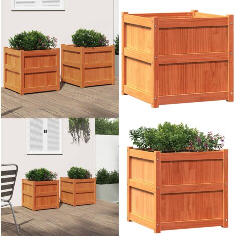 Jardineras de exterior 2 uds madera maciza de pino marrón cera - Jardineras de madera - Jardineras de pino